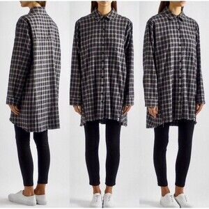 OneTeaSpoon Women's‎ XXS Black &Gray Long Flannel W/side Zippers. Button Down.
